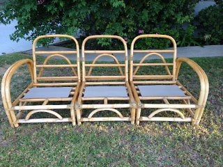 Bamboo Rattan Couch Sofa (3 piece sections) Vintage Mid Century Patio 