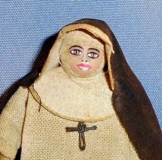 miniature dollhouse size old cloth hand painted nun doll time
