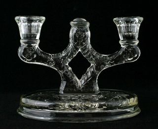 McKee Rock Crystal Vintage Candle Holder Duo Candelabra Pressed Glass 