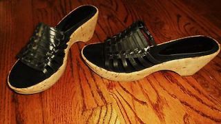 Bandolino Womens 7.5 M Black Wedge Hirache Gladiator Leather Sandals 