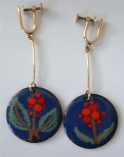   MODernist Enamel Dangle Earrings Flowers Scandinavian Danish MOD