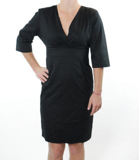   Jessica Parker Black Crossover V Neck Lined 3/4 Sleeve Dress Size 8