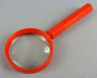 EARLY VINTAGE RED PLASTIC HANDLE 3x LENS MAGNIFYING GLASS LOUPE 