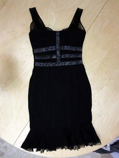 New Bebe Black Mesh & Jersey Mini dress With Leather stripes size 2 