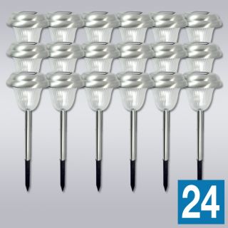 24 x LED Stainless Steel Outdoor Stake Solar Lights Lawn Garden 