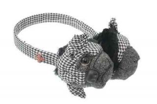 Fuzzy Nation NEW Pug Black White Houndstooth Coldwear Earmuffs One 