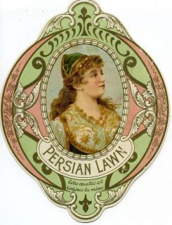 0164 Persian Lawn cloth linen bolt embossed label, c. 1890 Victorian 