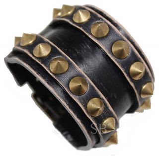 SB PUNK studs wristband leather bracelet cuff 2 straps WORN BLACK NEW 