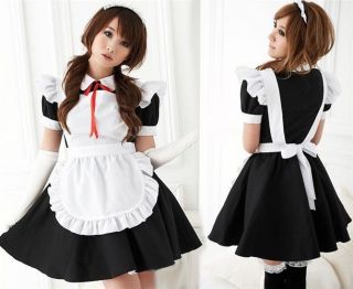 Lovely Costume Black White French Maid Fancy dress outfit +headband 