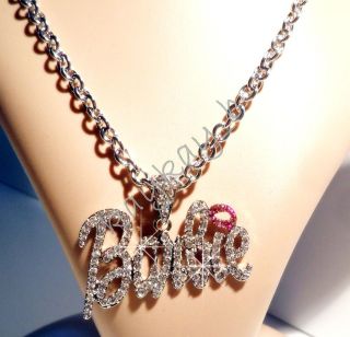 New Nicki Minaj 2 BARBIE Iced Out Necklace Silver/Clear Pink Lip
