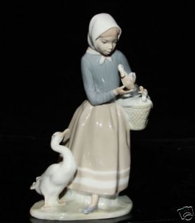 vintage Lladro Porcelain peasant girl group Figurine Geese Group 