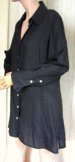 Anne Fontaine Black Button Front 100% Linen Naia Tunic Shirt 44