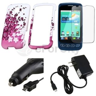   Rubber Hard Case+Film+AC+R​etract Car Charger For LG Optimus S LS670