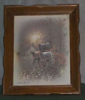   Orpinas Country Scene Painting in Wood Frame House,Mailboxes & Flowers