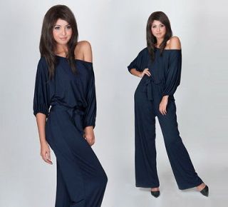 NEW Womens Dark Navy Blue One Shoulder Playsuit Jumpsuit Rompers Party 