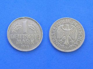 Germany 1 Deutsche Mark Coin. 1955F. 23.5 mm. Oak leaves