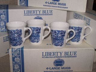 STAFFORDSHIRE LIBERTY BLUE TRANSFER WARE 4 Large Mugs New Old Stock