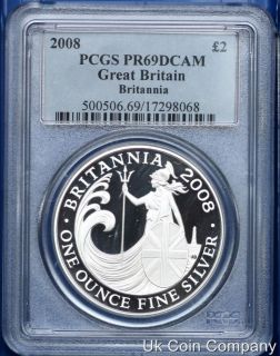 2008 UK £2 TWO POUNDS BRITANNIA 1oz SILVER PROOF CERTIFIED COIN PCGS 