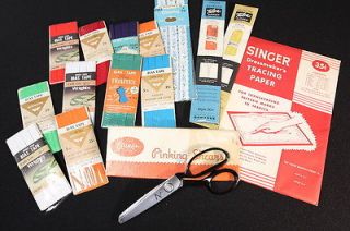 Vintage Sewing Notions NOS Bias Tape, Zippers, Trim, Pinking Shears 