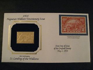 22 kt GOLD REPLICA 2 CENTS LANDING OF THE WALLOONS FIRST DAY ISSUE MAY 