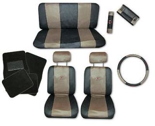 Sport Jersey Tan Black Car Truck Seat Covers 9pc Pkg with Black Floor 