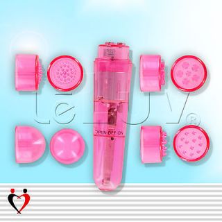   Mini Personal Full Body Neck Massagers 5 Heads 4 Caps Pocket Size PINK