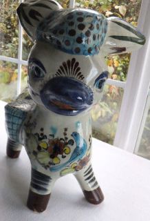 Vintage MEXICAN TALAVERA POTTERY DONKEY BURRO SCULPTURE Signed CAT