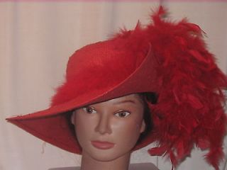 Red Victorian Society Derby Dandy Feather Lady hats red 3423