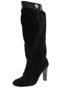 Michael Kors NEW Harness Black Suede Side Zipper Knee High Boots Heels 