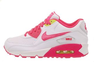 Nike Air Max 90 GS White Pink Cyber Youth Girls Running Shoes 345017 