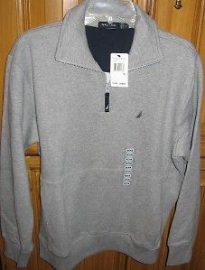 GRAY GENUINE NAUTICA PULLOVER SWEATSHIRT NEW 1/2 ZIP 2 POCKETS M FREE 