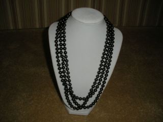 vintage 66 inches black long glass beaded necklace n74 returns