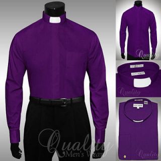 Lucasini Purple Clergy Nehru Shirt 16.5 36/37 White Collar Band French 