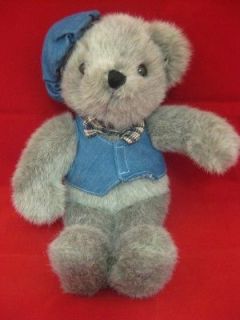  Gray Teddy Bear Denim Hat Vest Bow Tie Plush Stuffed Animal 