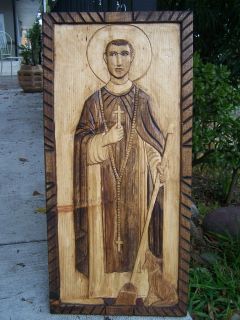 Large St. Martin of Porres/San Martin de Porres Carved Wood Retablo 