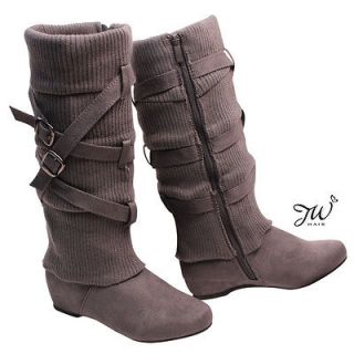 New Womens Mid Calf Slouchy Faux Suede Round Toe Low Heel Winter Boots 