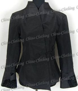 Chinese Womens Handmade Satin Clothing Jacket Coat Outerwear Black M 