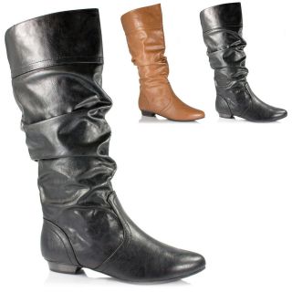Womens Mid Calf Slouchy Boot Faux Leather 1 Heel Classic Soda Shoes 