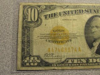 1928 Ten $10 Dollar Bill   Gold Certificate Gold Seal Note   Free 