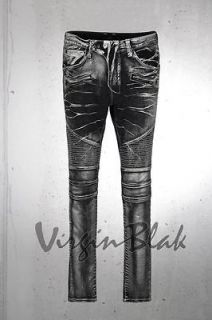 vb HOMME Mens Grainy Distressed Black Moto Skinny Jeans 6JU