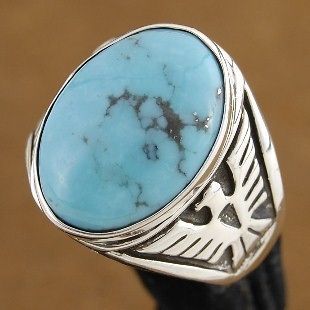 Genuine Turquoise Sterling Silver Eagle Ring   Size 7 to 13