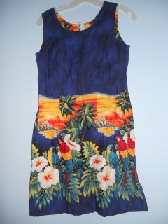 Parrot used Pacific Legend Hawaii USA HAWAIIAN ALOHA Blue Dress Size M 