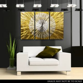 metal hand painting modern abstract wall gold silver large clock