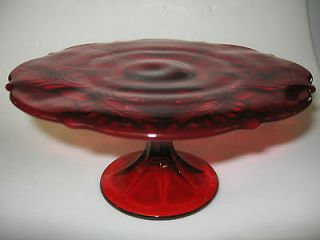 Ruby Red Glass cake serving stand plate / platter pedestal royal 