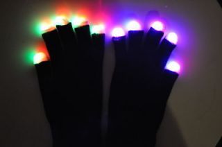 New 6 Mode LED Flashing Light Glow Finger Gloves Glove Rave Party 