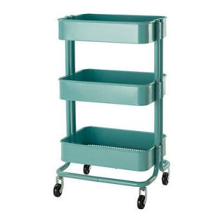   RASKOG ROLLING KITCHEN CART IN TURQUOISE  METAL WITH EPOXY COATING