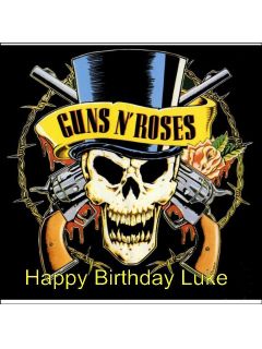 Guns and Roses Cake Topper Square 7.5 Pre Cut Personalised Icing Sheet 