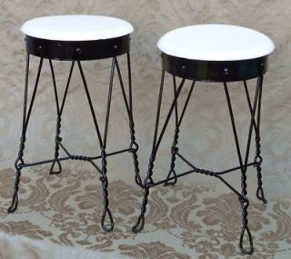 VINTAGE GARDEN FURNITURE ICE CREAM STOOL CHAIR REPAINTED PAIR LOT OF 2 
