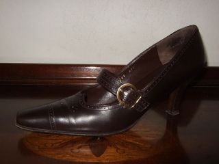   Style Ferragamo Brown Leather Mary Jane Heels Pumps Shoes Sz.8.5 2A AA