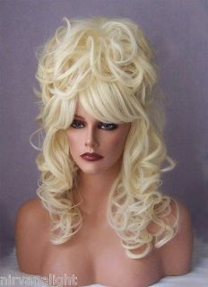 Light Blonde High Cone Beehive Cascading Curls Long Drag Womens/Mens 
